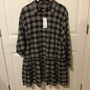 NWT Uniqlo Women Soft Flannel Long-Sleeve Tiered Mini Dress Black Size L
